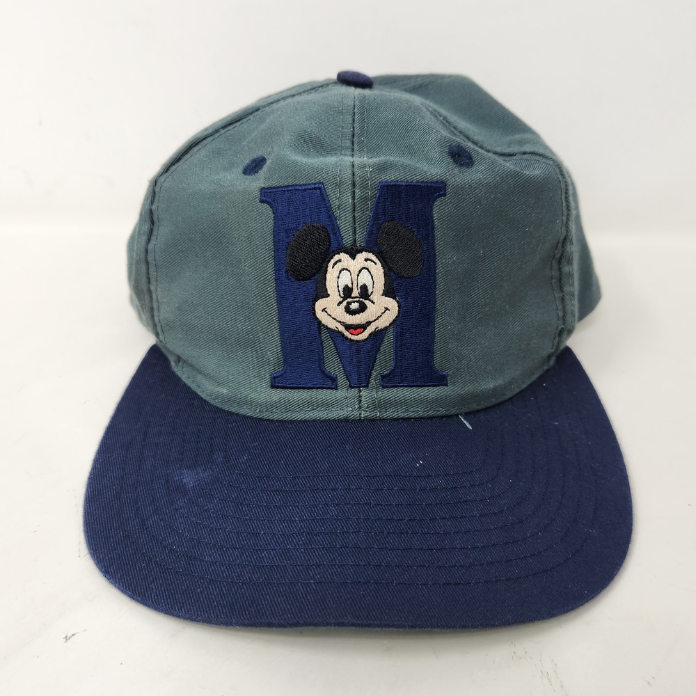 Vintage Disney Mickey Mouse Snapback Hat Green Navy Blue Embroidered Cap